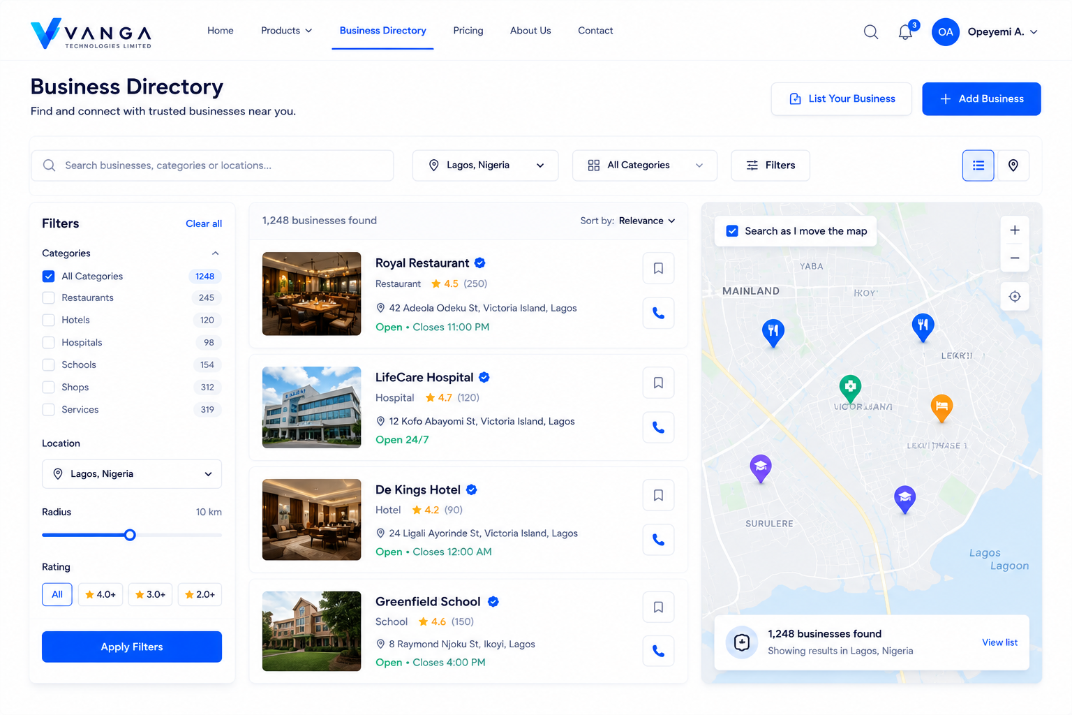 Business Directory Interface